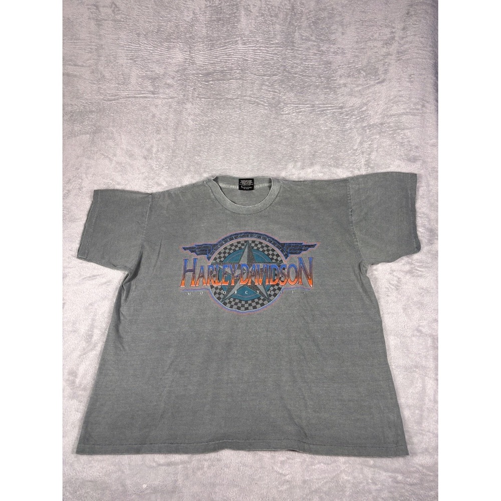 Vtg Harley-Davidson American Ride Biker T-Shirt Mens L Gray Short Sleeve